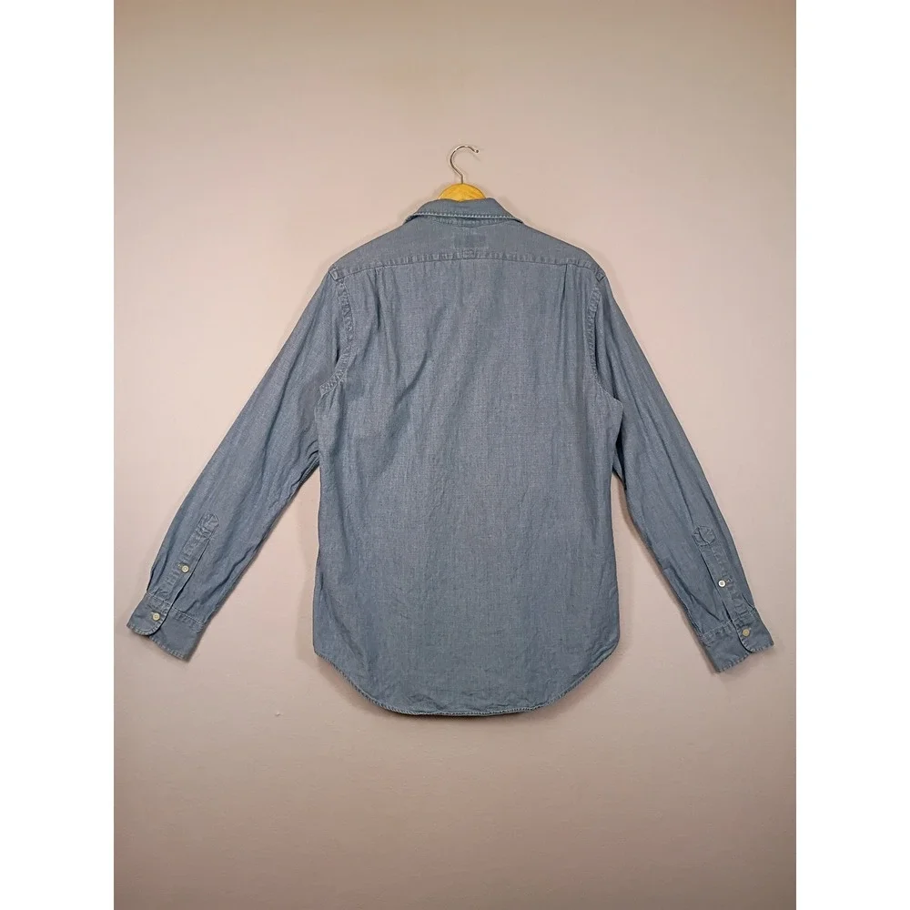 Classic Americana Polo Ralph Lauren Mens Medium Blue Cotton Chambray Button Down
